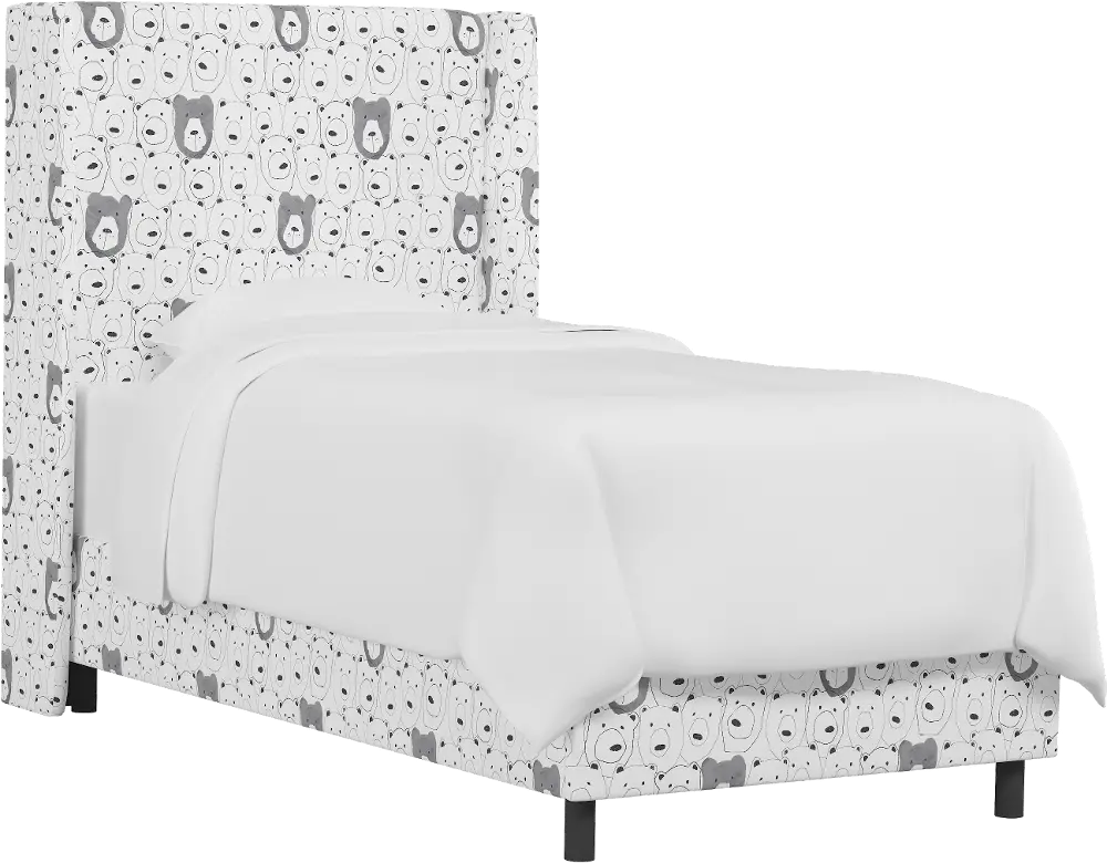 K-430BEDBRSSKTWHTOGA Contemporary Bear Sketch Twin Upholstered Wingback Bed-1