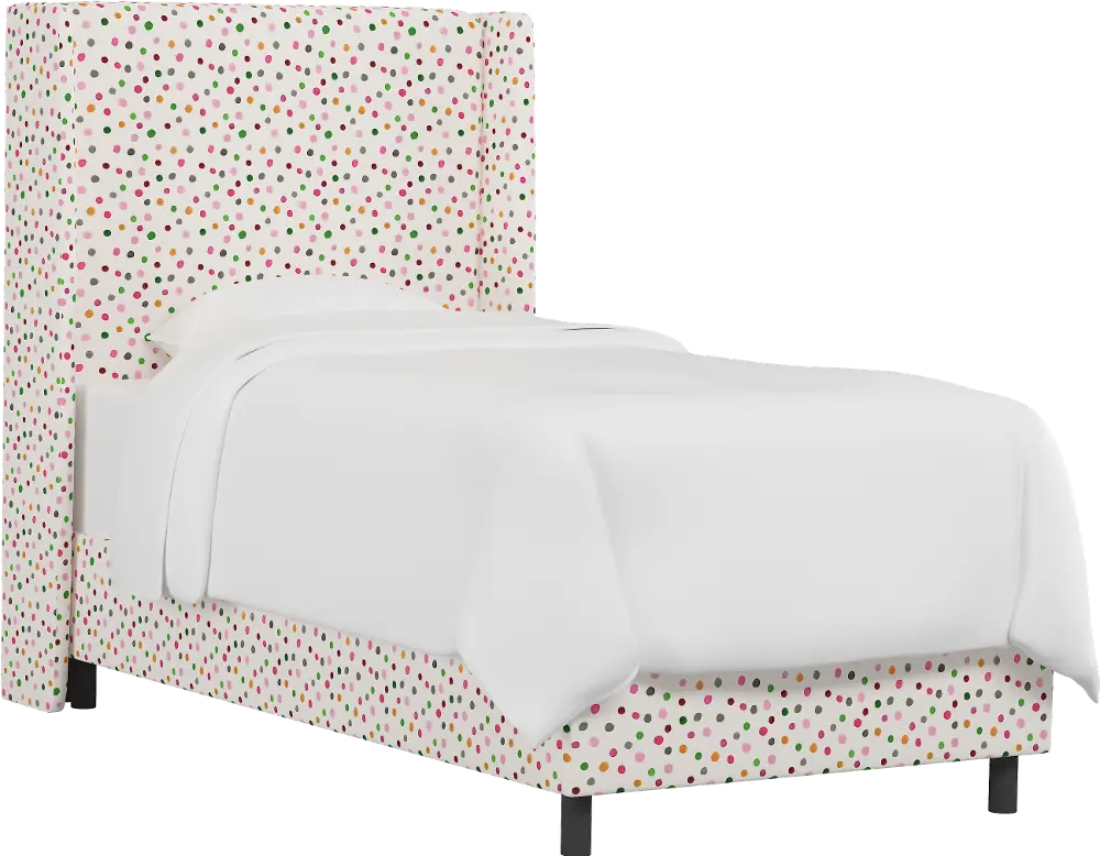 K-430BEDFLRTYDTMLTOGA Contemporary Polka Dot Twin Upholstered Wingback Bed-1