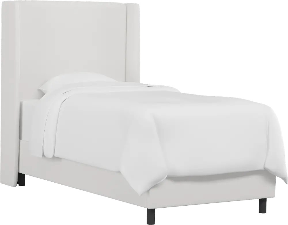 K-430BEDDCKWHT Contemporary White Twin Upholstered Wingback Bed-1