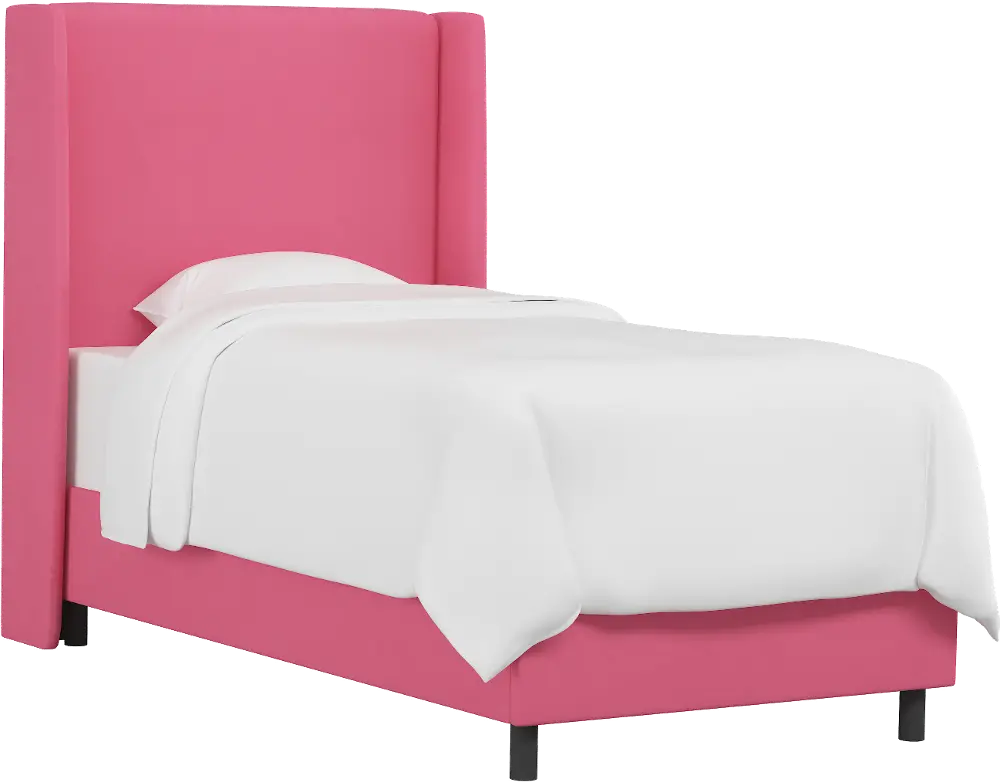K-430BEDPRMHTPNK Contemporary Hot Pink Twin Upholstered Wingback Bed-1