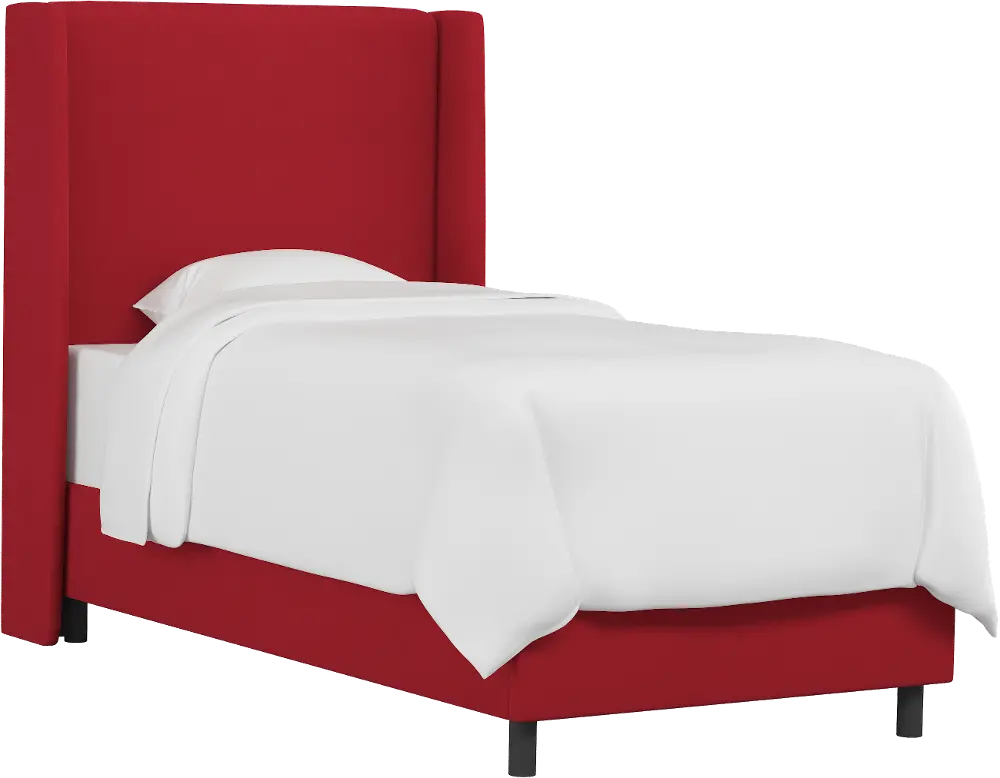 K-431BEDPRMRD Contemporary Red Full Upholstered Wingback Bed-1