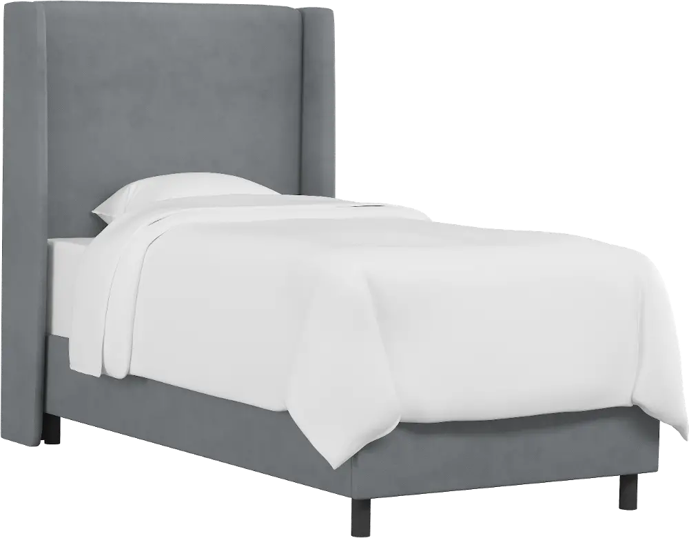 K-431BEDVLVSTLGR Sloane Velvet Dark Gray Curved Wingback Full Bed - Skyline Furniture-1