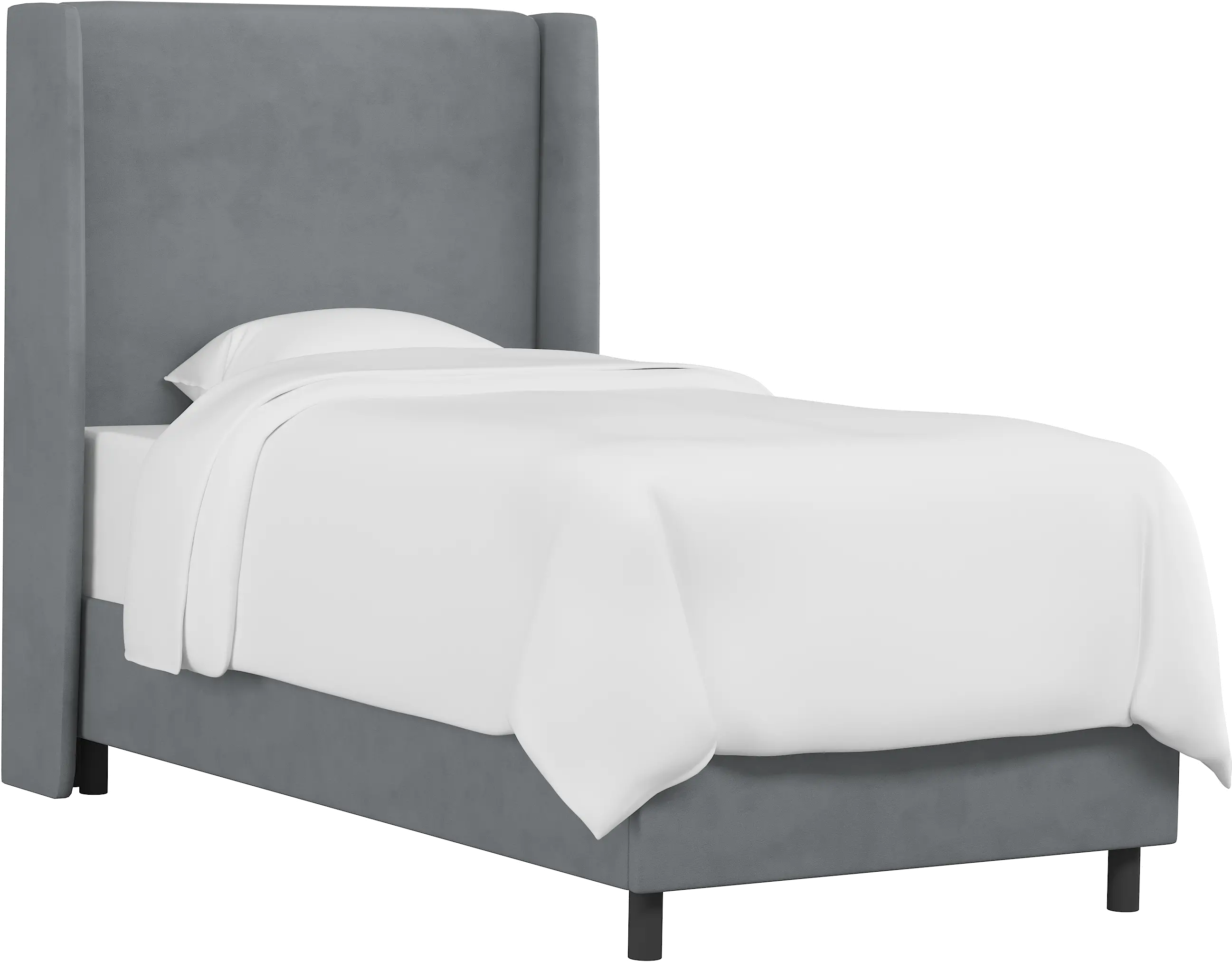 Sloane Velvet Dark Gray Curved Wingback Twin Bed - Skyline Furniture