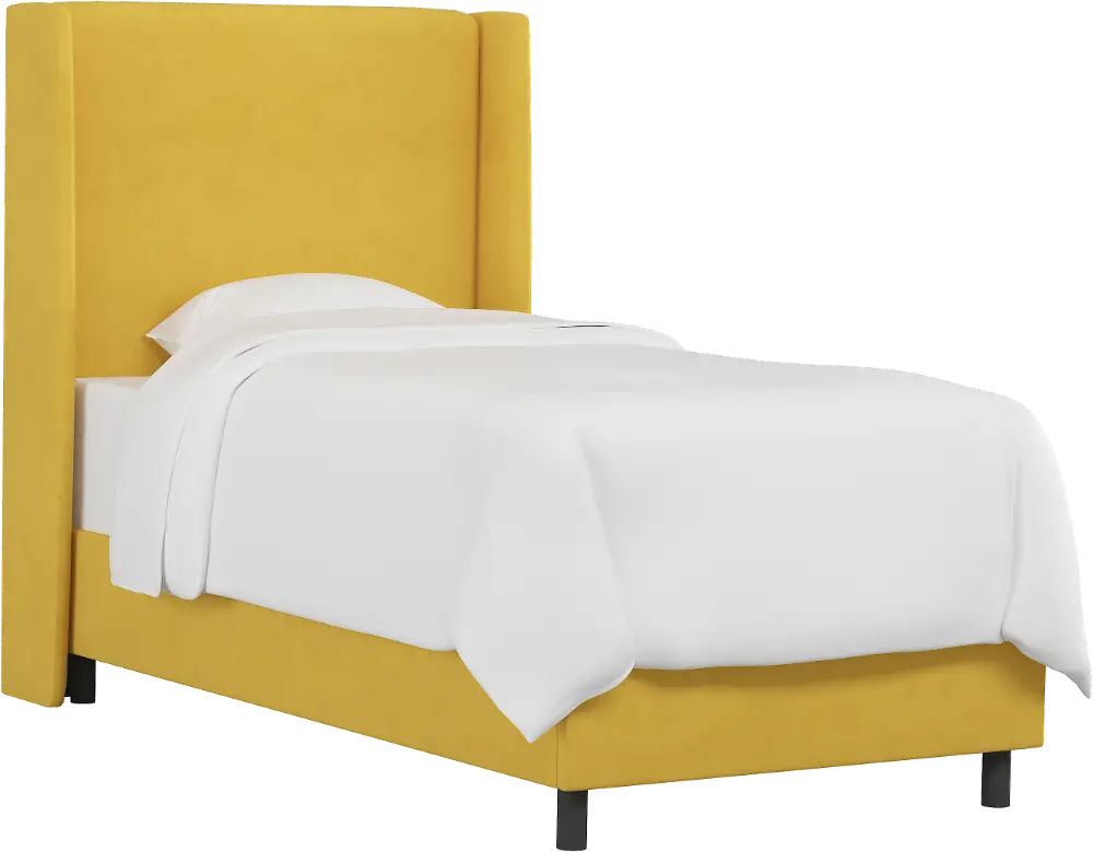 K-430BEDVLVCNR Contemporary Yellow Velvet Twin Upholstered Wingback Bed-1