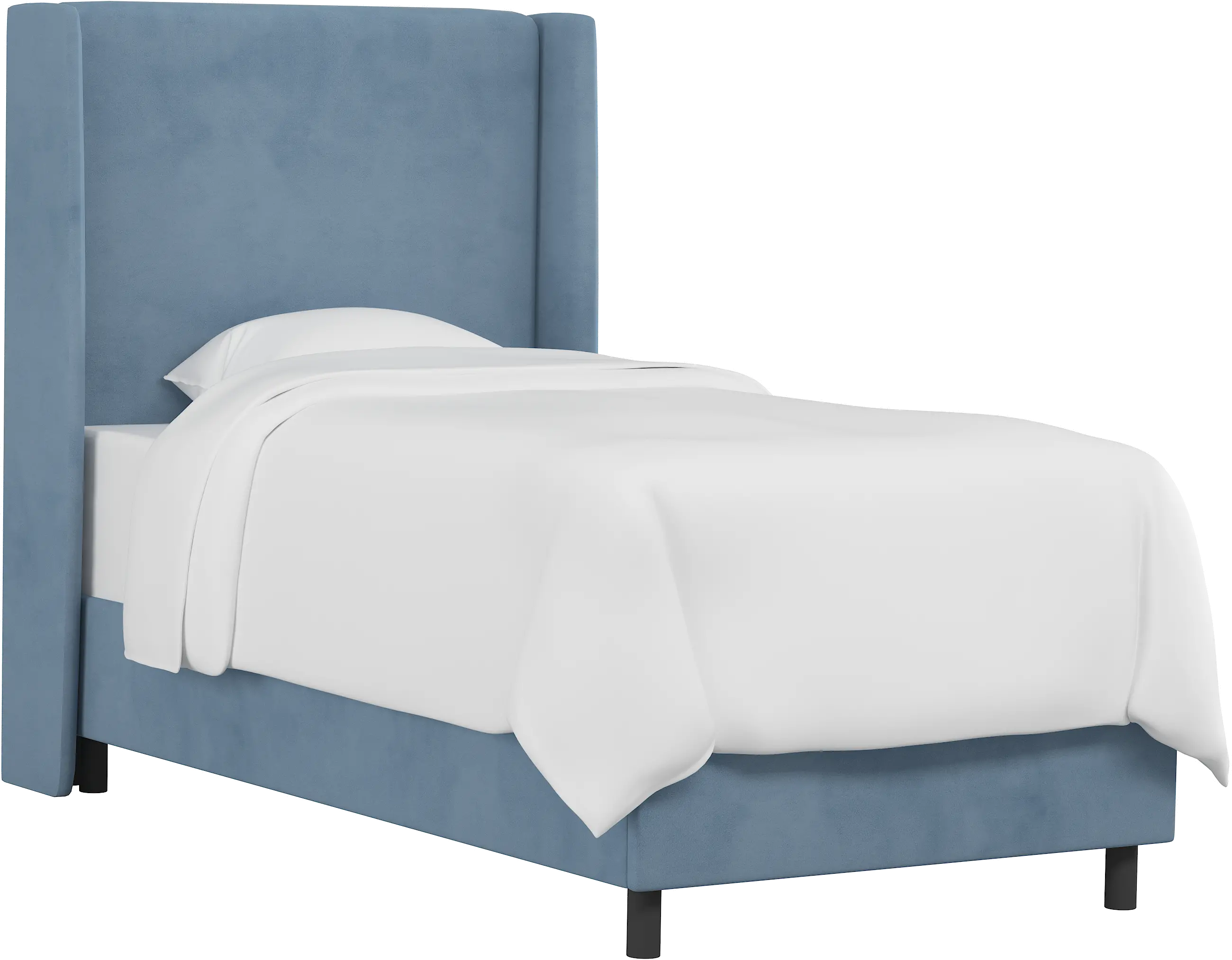 Sloane Velvet Blue Curved Wingback Full Bed - Skyline Furniture