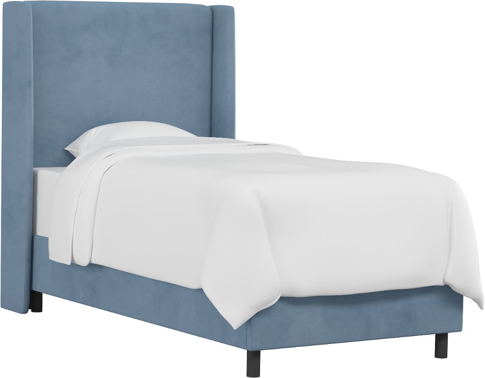 Sloane Velvet Blue Curved Wingback Twin Bed - Skyline Furniture