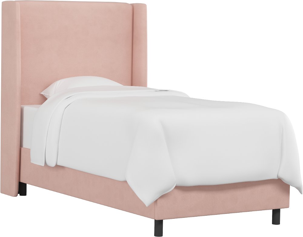 Sloane Velvet Blush Curved Wingback Full Bed - Skyline Furniture