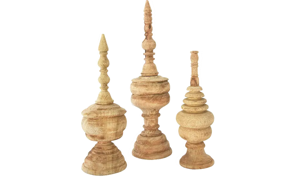 DF2464-S/3-SML 14 Inch Carved Mango Wood Finial-1