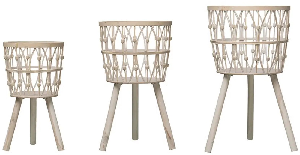 DF2994 29 Inch White Wash Bamboo Wooden Basket with Legs-1