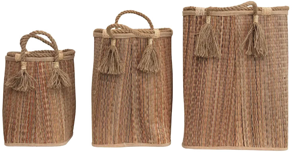 DF3083-S/3-LRG 22 Inch Multi Color Seagrass Basket with Handles and Tassels-1