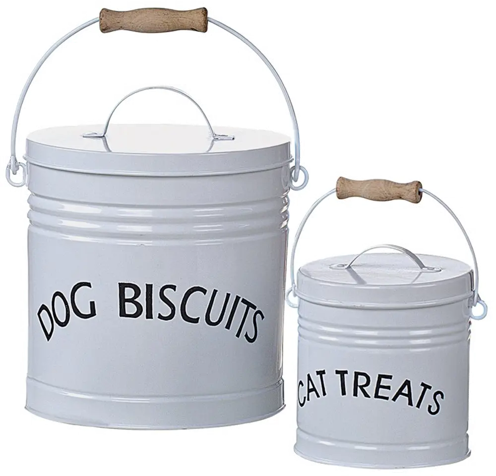 HD2149-S/2-LRG 11 Inch White Metal Pet Treat Container with Handles-1