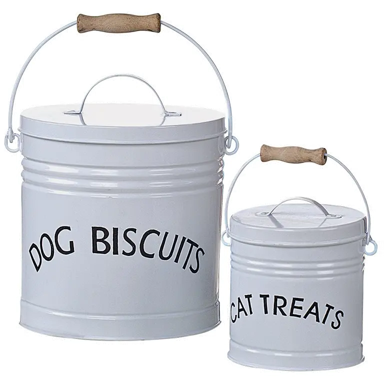 6 Inch White Metal Pet Treat Container with Handles-1