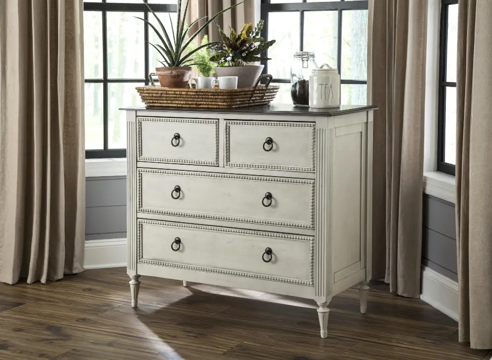 Traditional Antique Off White and Gray 4 Drawer Accent Chest-1