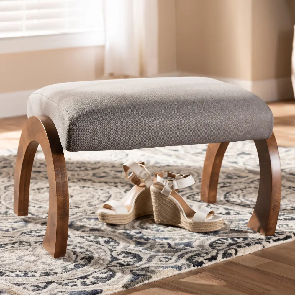 148-8223-RCW Contemporary Gray Upholstered Ottoman with Brown Legs - Fleur-1