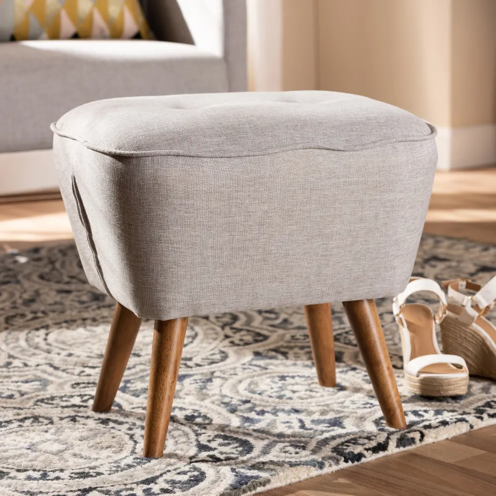 148-8228-RCW Mid Century Modern Gray Beige Upholstered Ottoman - Jeanie-1