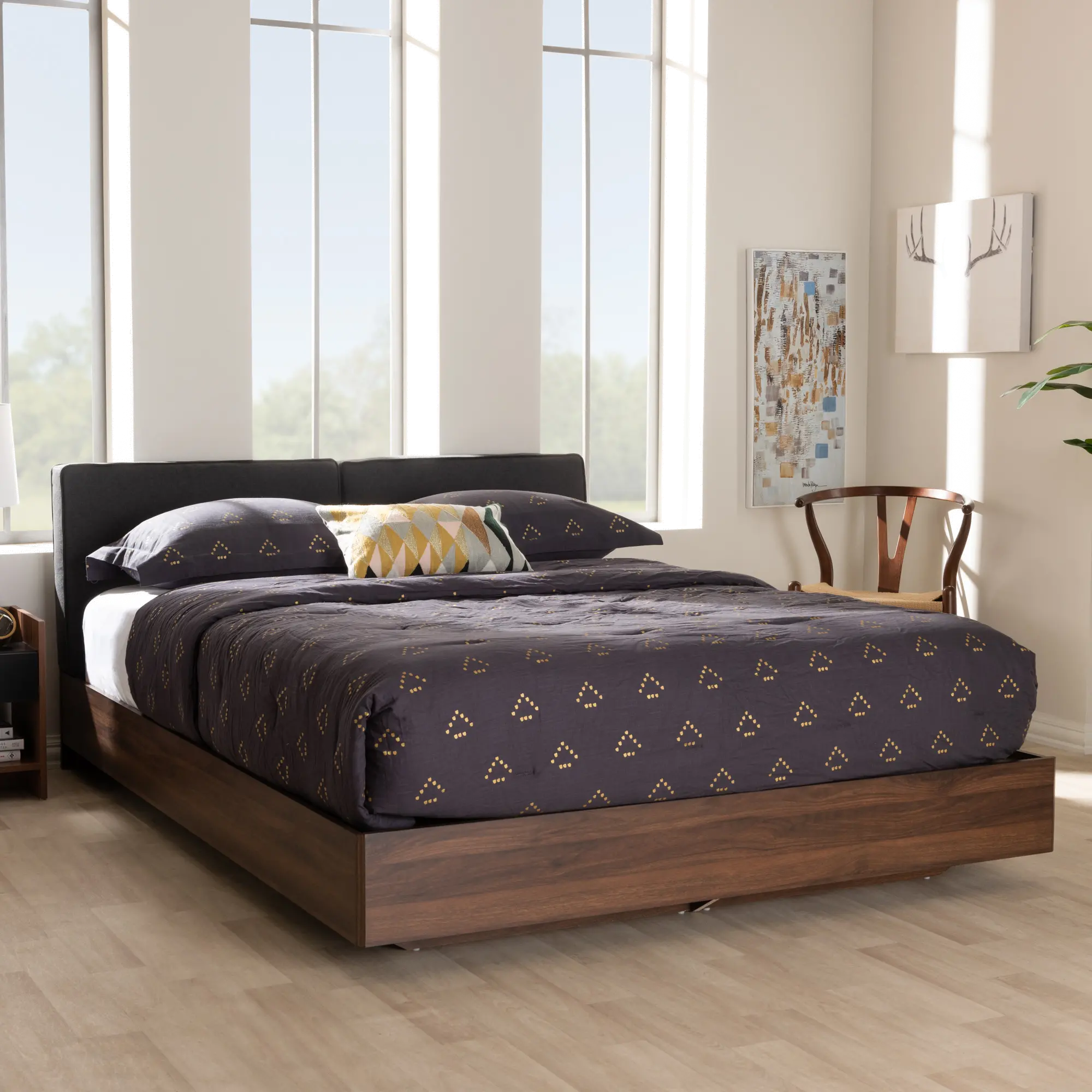 Modern Brown and Gray Queen Platform Bed - Alyssa