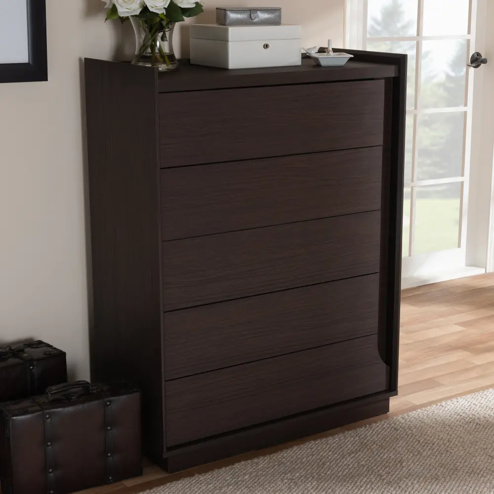 148-8262-RCW Modern Brown 5 Drawer Chest of Drawers - Justin-1
