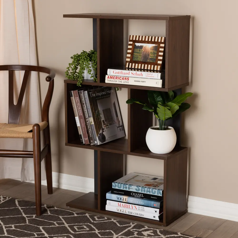 148-8257-RCW Modern Brown and Dark Gray Display Bookcase - Sheryl-1