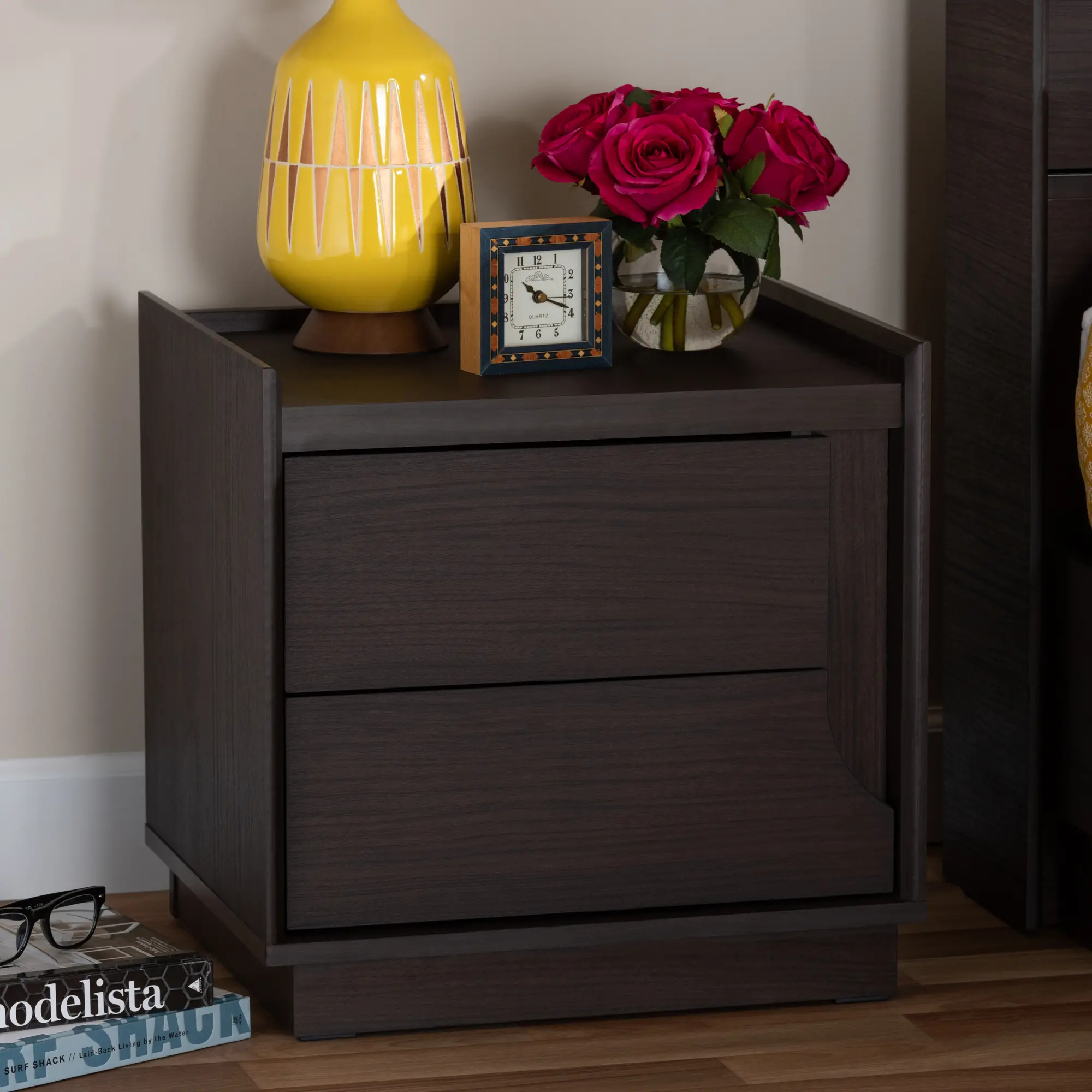 Modern Brown 2 Drawer Nightstand - Justin