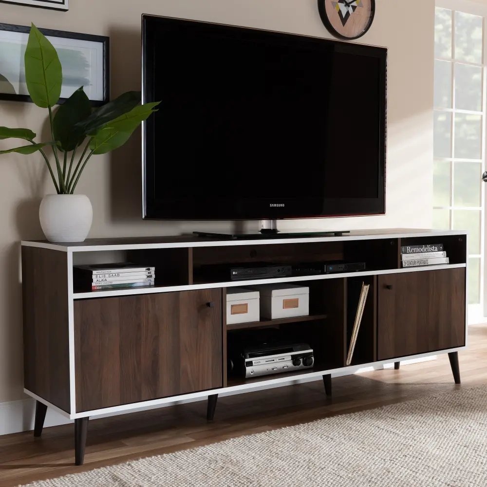 148-8770-RCW Mid-Century Modern Brown and White TV Stand - Staci-1