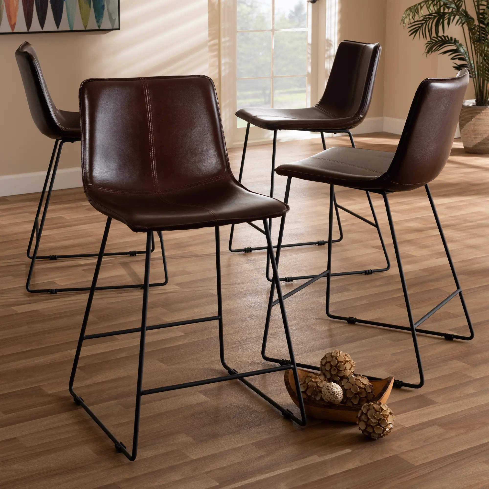 149-8966-RCW Industrial Brown Faux Leather Counter Height Stool sku 149-8966-RCW
