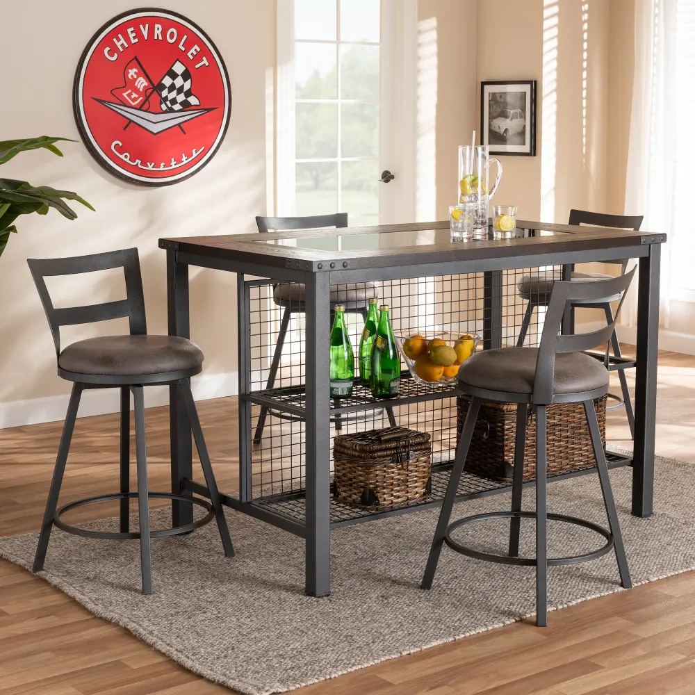 149-8964-8965-RCW Industrial Gray 5 Piece Counter Height Dining Set - Joelle-1