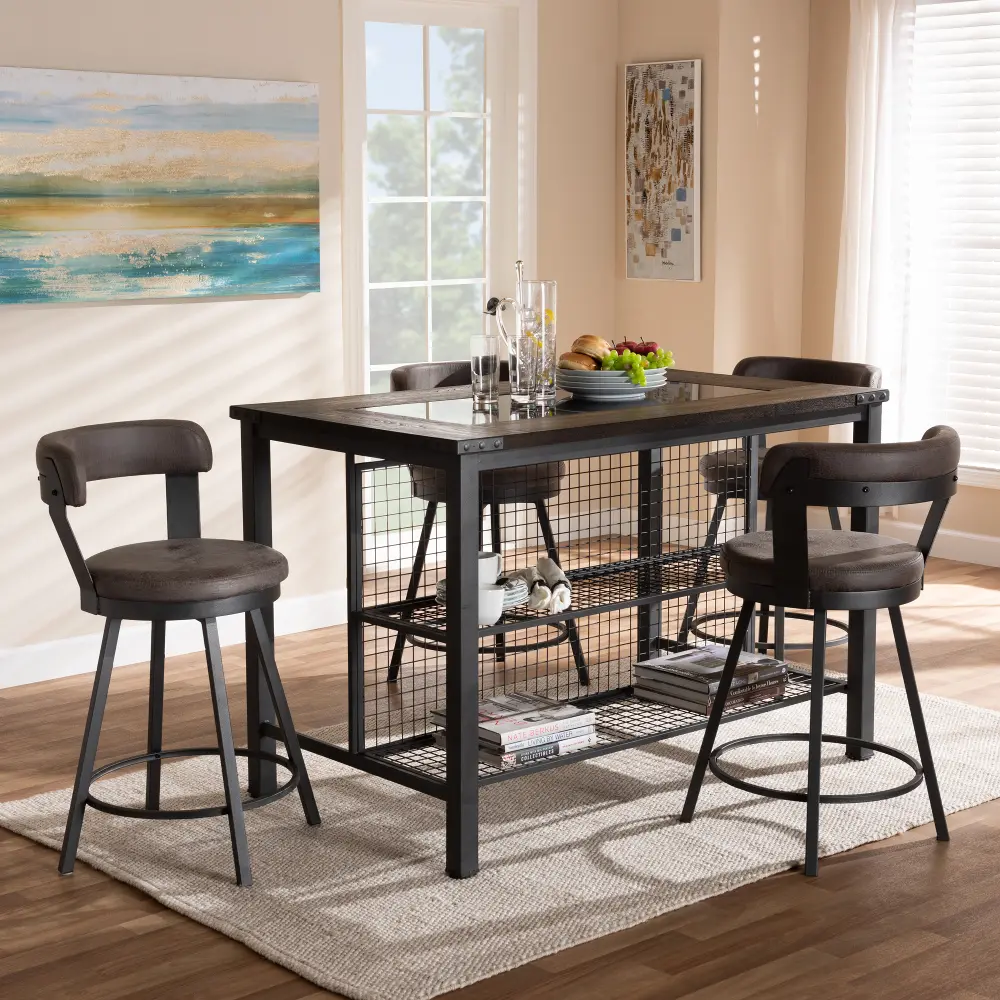 149-8969-8965-RCW Industrial Gray 5 Piece Counter Height Dining Set with Swivel Chairs - Delbert-1