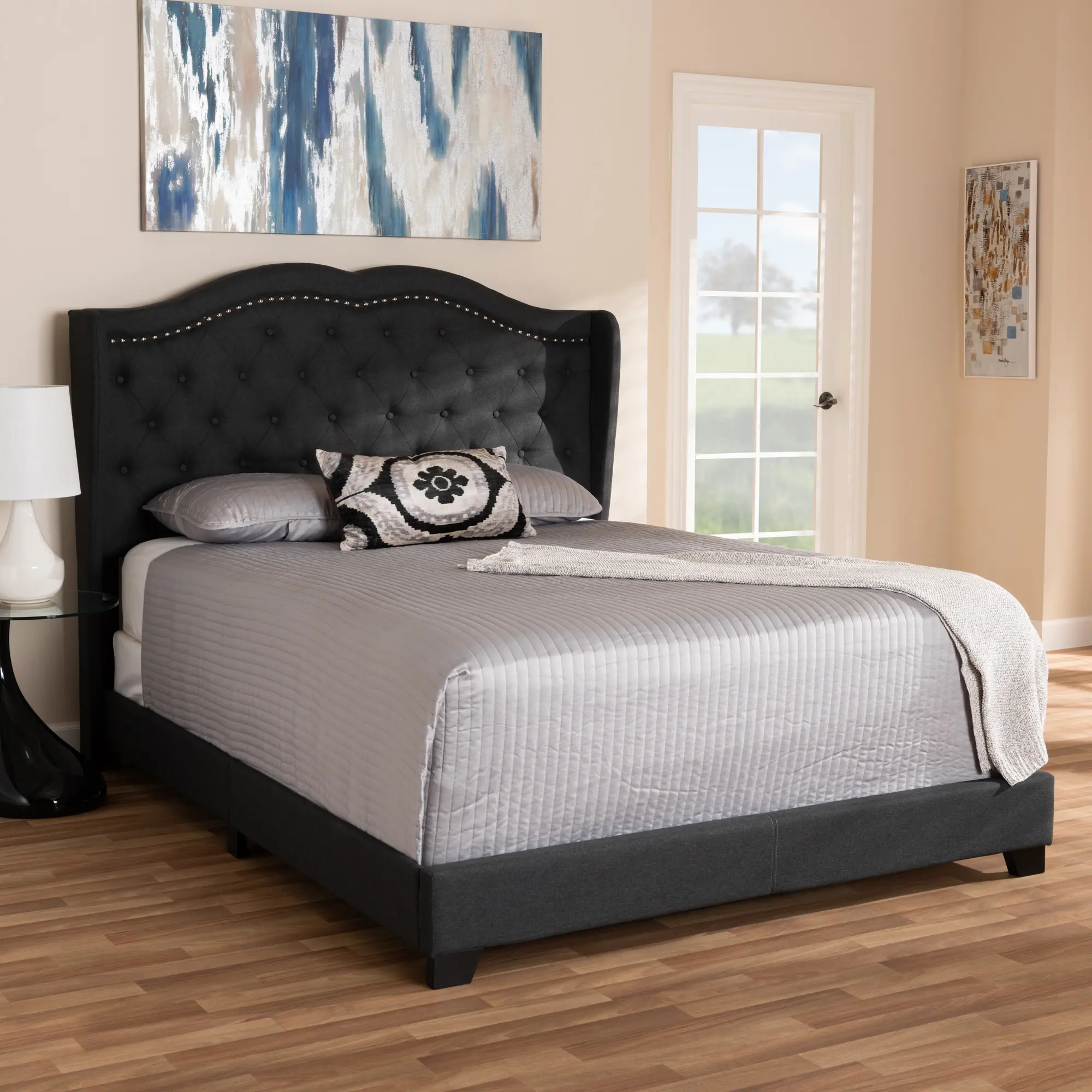 Contemporary Charcoal Gray Upholstered Full Bed - Lainey