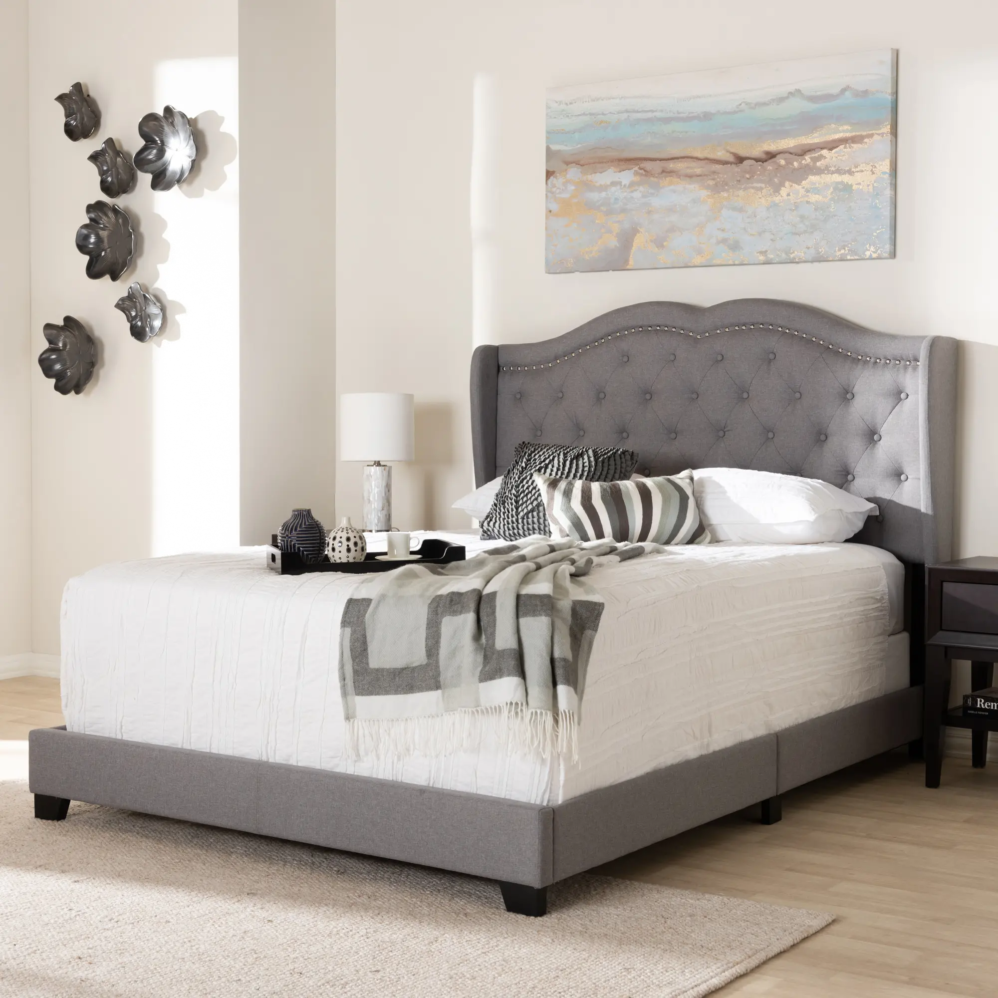 Contemporary Light Gray Upholstered King Bed - Lainey