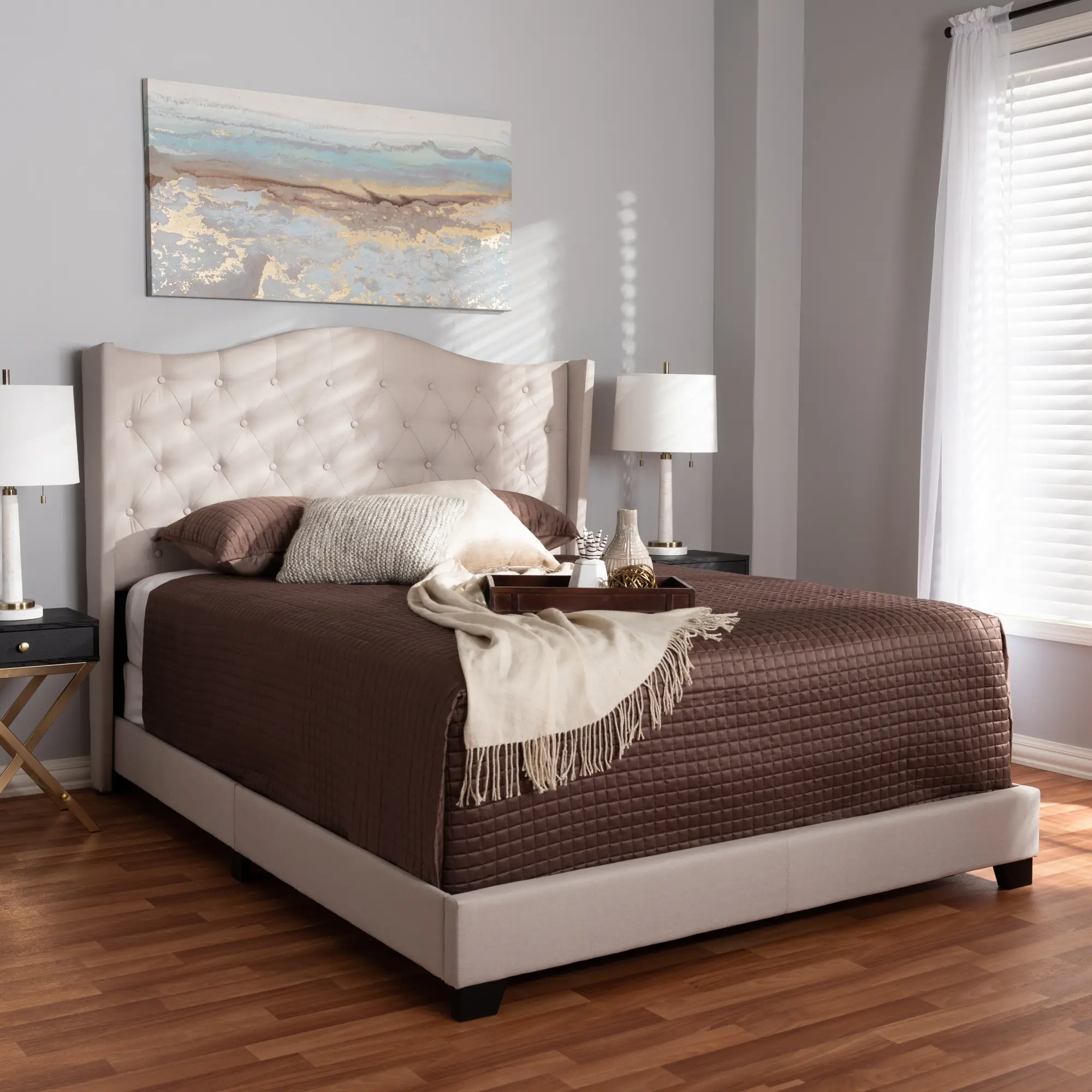 149-8935-RCW Contemporary Beige Upholstered Full Bed - Natasha sku 149-8935-RCW