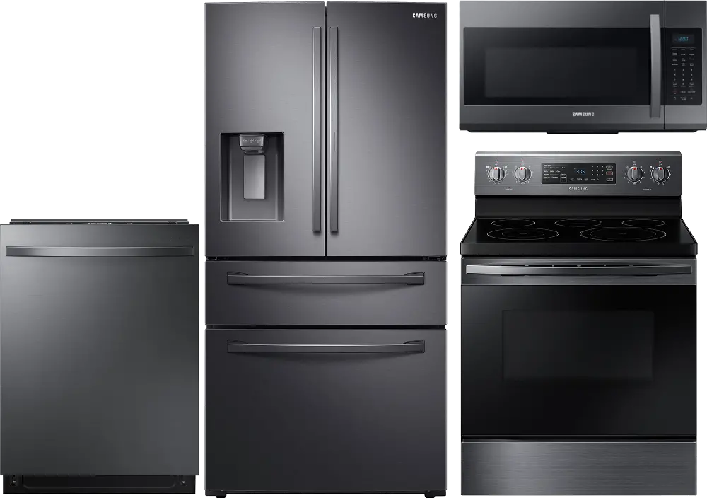 .SUG-BSS-4PC-4DR-ELE Samsung 4 Piece Electric Kitchen Appliance Package with 27.8 cu. ft. French Door Refrigerator - Black Stainless Steel-1