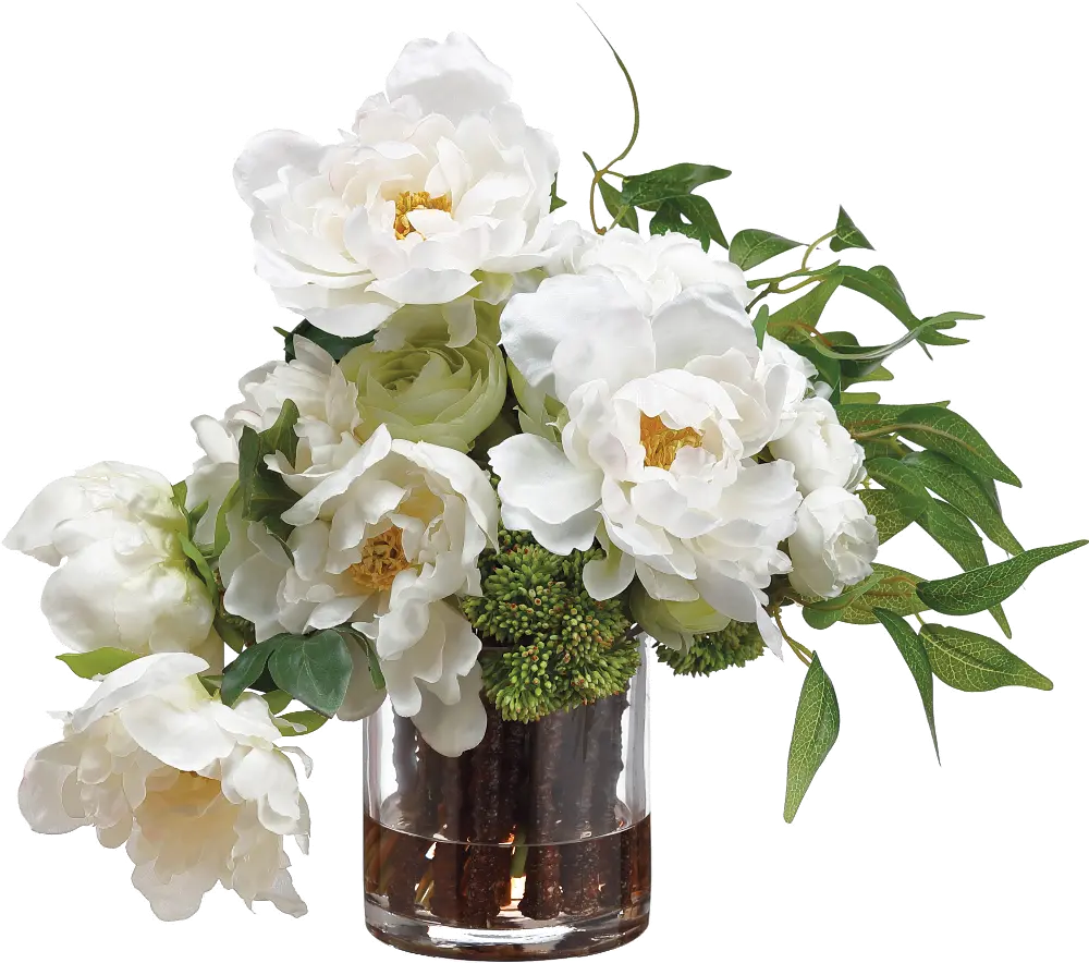 Faux White Peony and Ranunculus Arrangement in Cylinder Vase-1