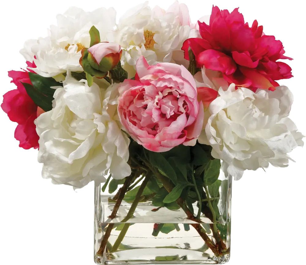 Pink Mixed Faux Peony Arrangement in Glass Vase-1