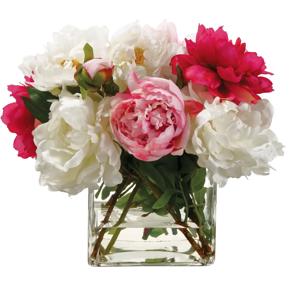 Pink Mixed Faux Peony Arrangement in Glass Vase-1