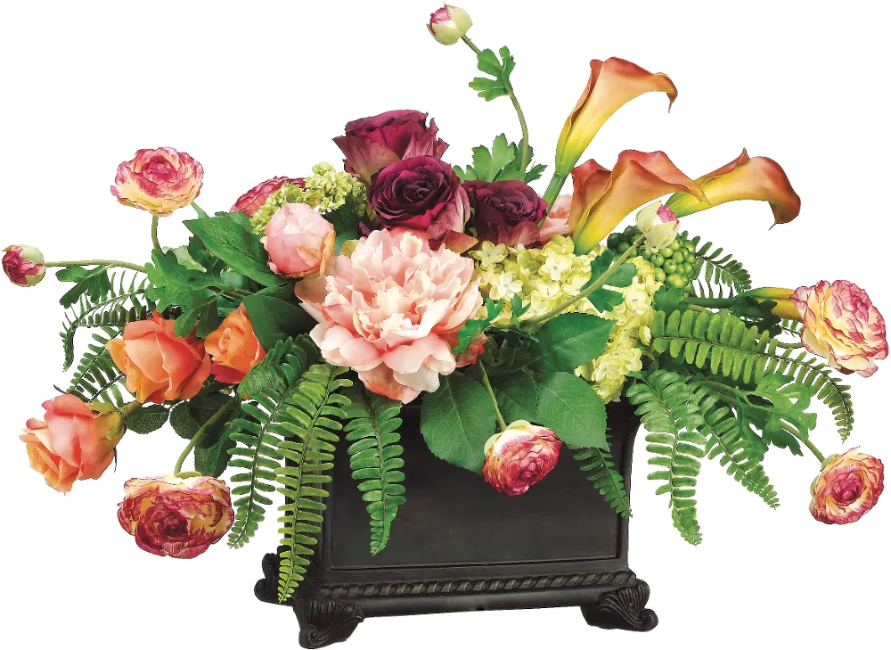 Purple and Salmon Calla Lily, Peony and Rose Arrangement in Planter-1