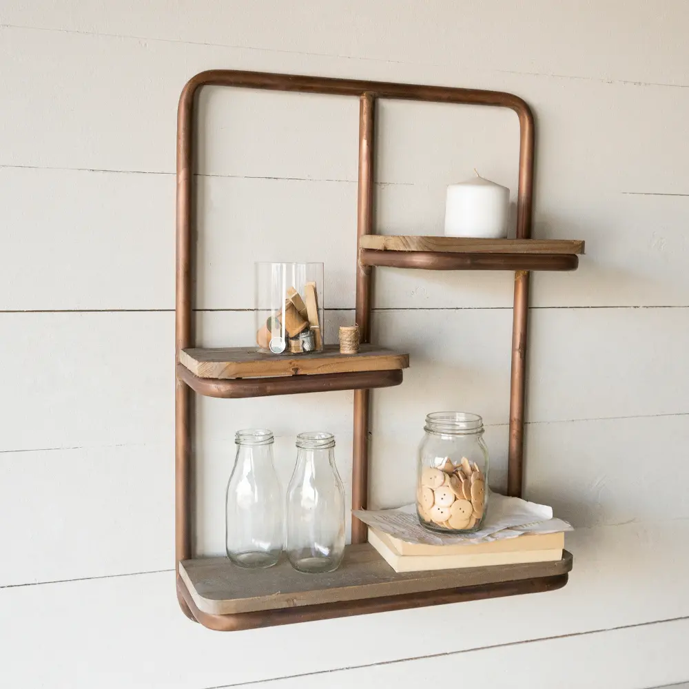 Copper Pipe and Wood Wall Shelf-1