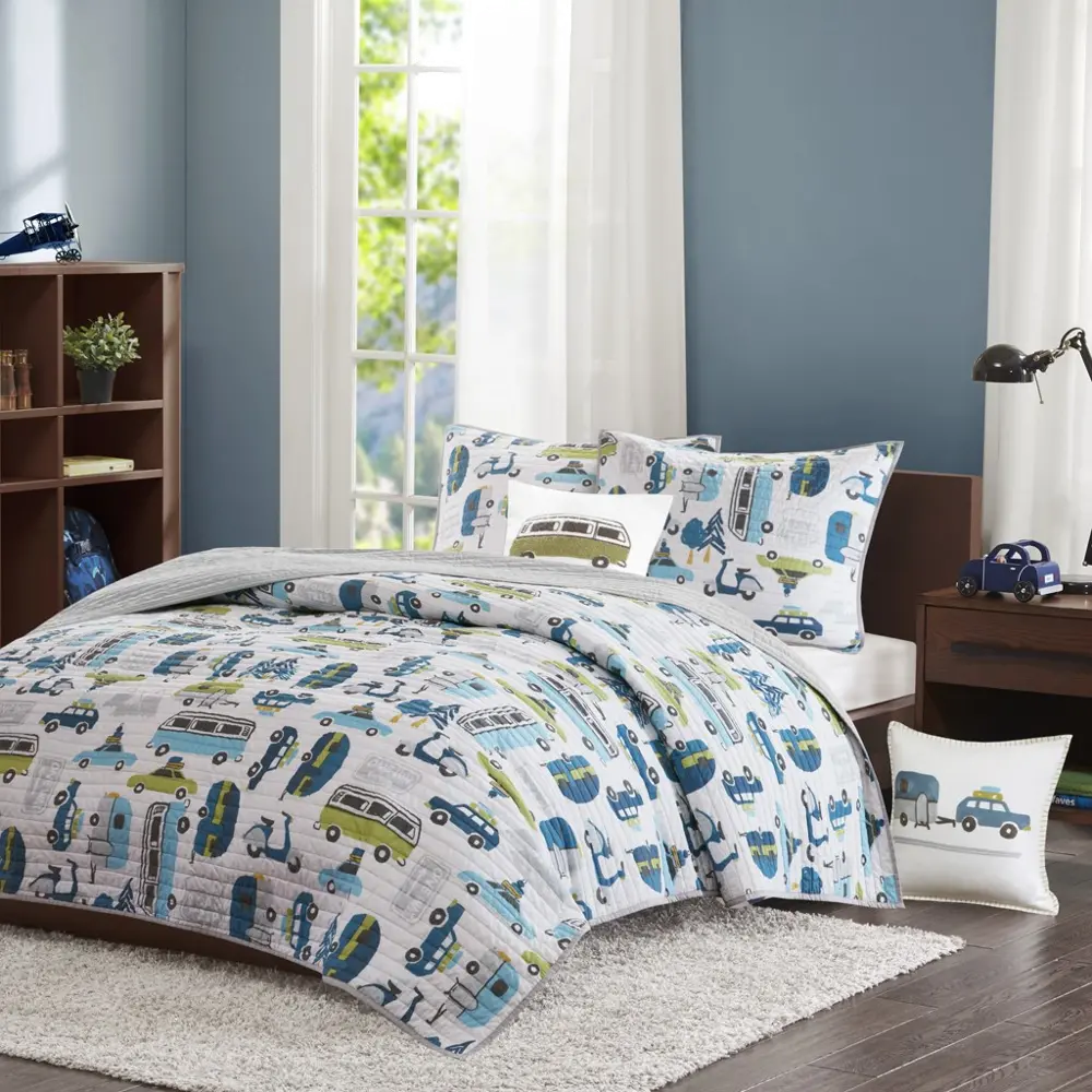 Blue and Green Twin Drive Away 3 Piece Bedding Collection-1