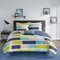 Navy, Gray and Green Twin Bradley 3 Piece Bedding Collection