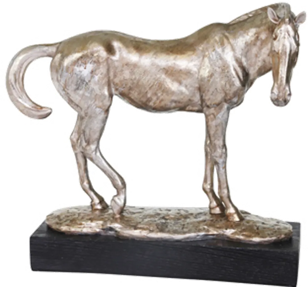 15 Inch Silver Horse Resin Sculpture on Base-1