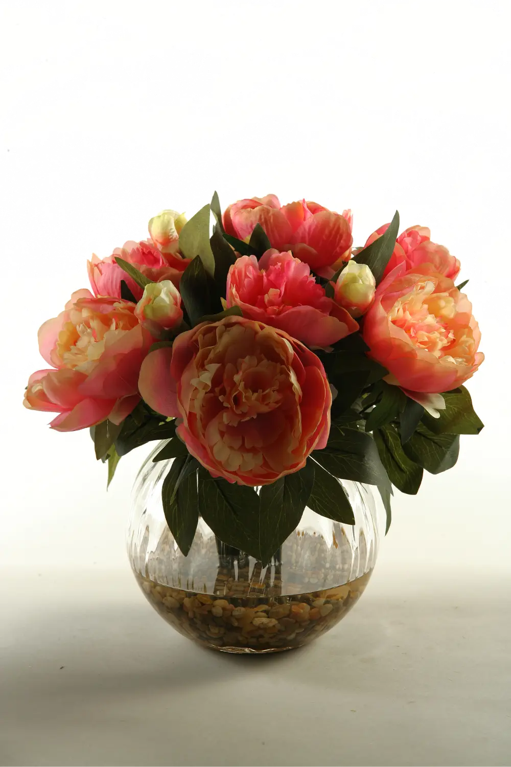 Faux Pink Peony Arrangement in Glass Ball Container-1