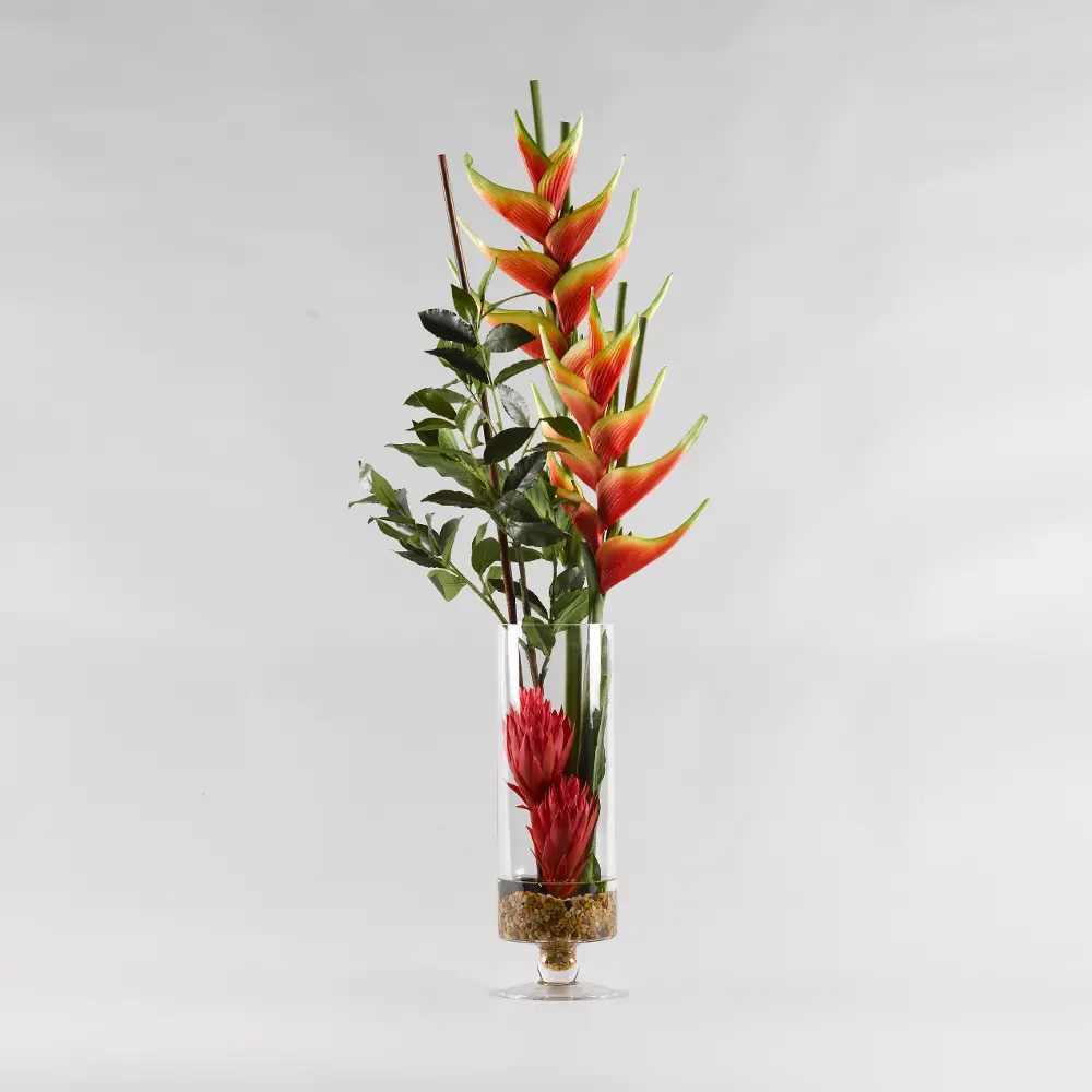 Multi Color Heliconia Proteas Arrangement with Glass Vase-1