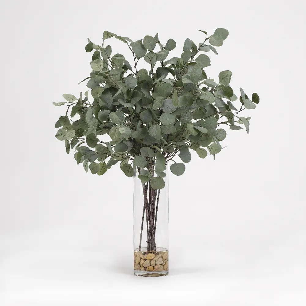 Faux Silver Dollar Eucalyptus Branches Arrangement in Cylinder-1