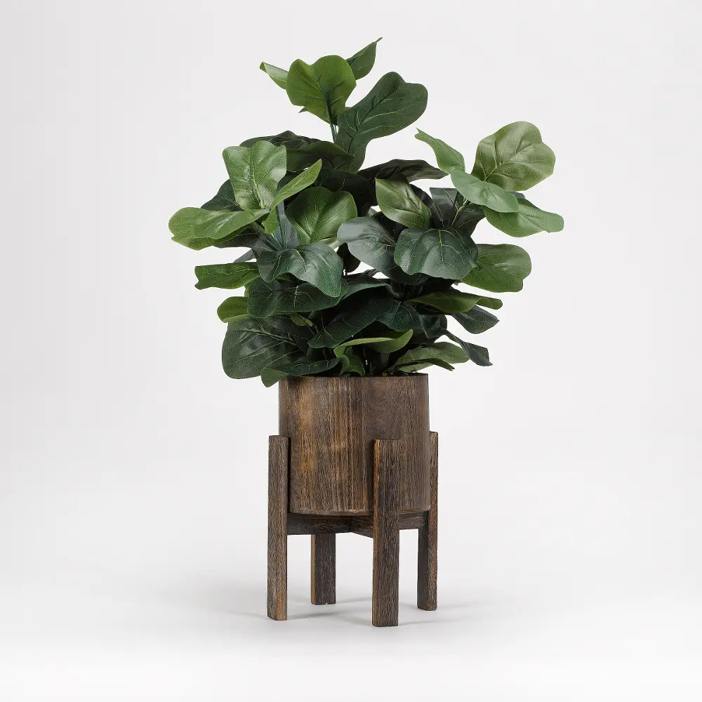 Faux Green Fiddle Leaf Fig Arrangement in Planter with Stand-1