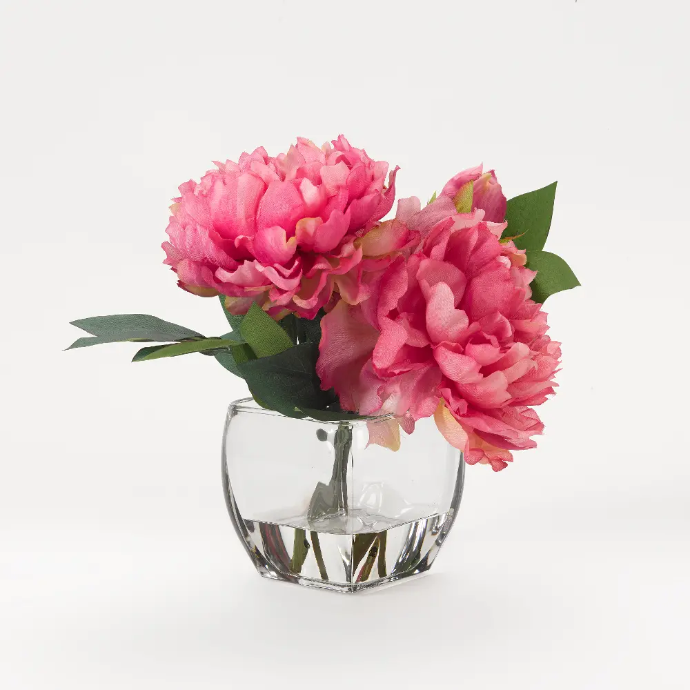 Faux Pink Peony Arrangement in Glass Cube-1