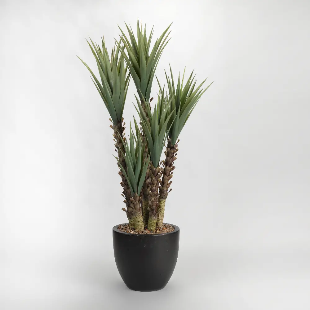 Faux Green Yucca Plant Arrangement in Black Planter-1