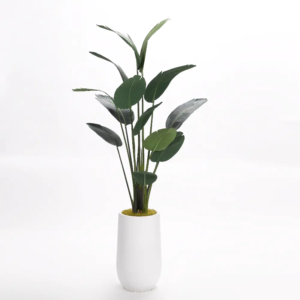 Green Faux Traveler Palm Tree Arrangement in Cement Planter-1