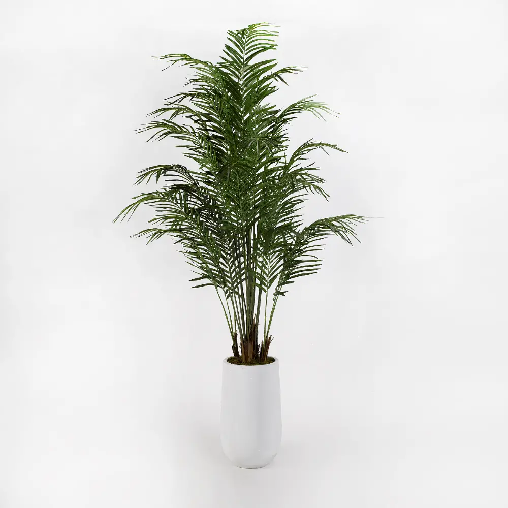 Faux Green Areca Palm Tree Arrangement in White Planter-1