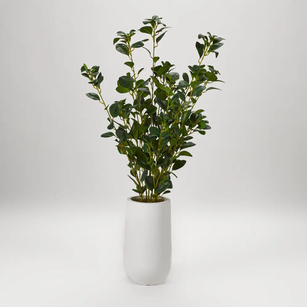 Green Faux Ficus Tree Arrangement in White Planter-1