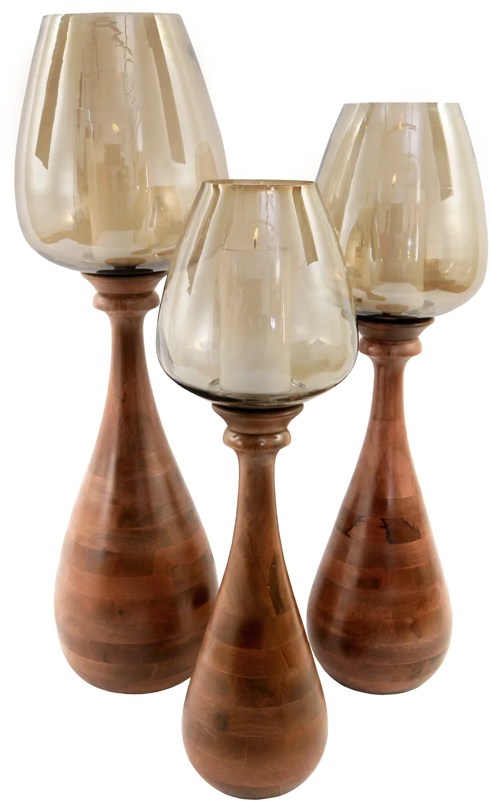 41 Inch Natural Brown Wood Candle Holder with Smoke Glass Globe - Satara-1