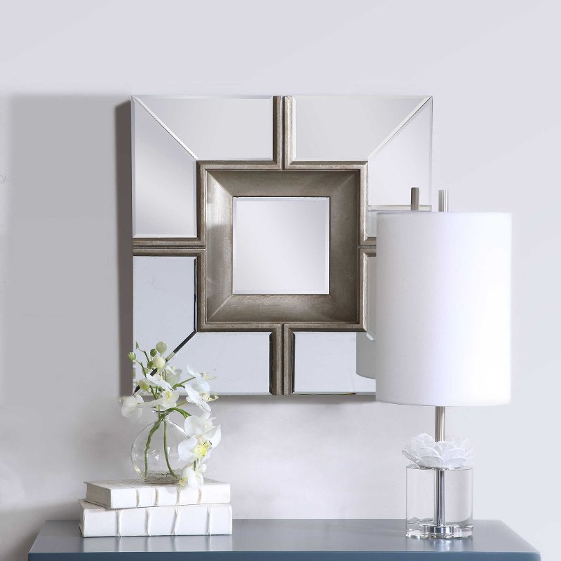 Antique Silver Geometric Beveled Wall Mirror | RC Willey